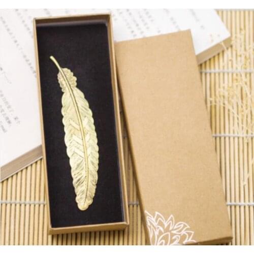 Chinese Wind Metal Brass Creative Feathers Bookmarks Retro Classic Boxed Ancient Book Mark Birthday Christmas Gift SN3690
