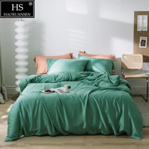 Bamboo Green 4Piece Bedding Sets Tencel Lyocell Soft Breathable Pillowcase Duvet Cover Fitted Sheet Bed Sheet Queen King Size