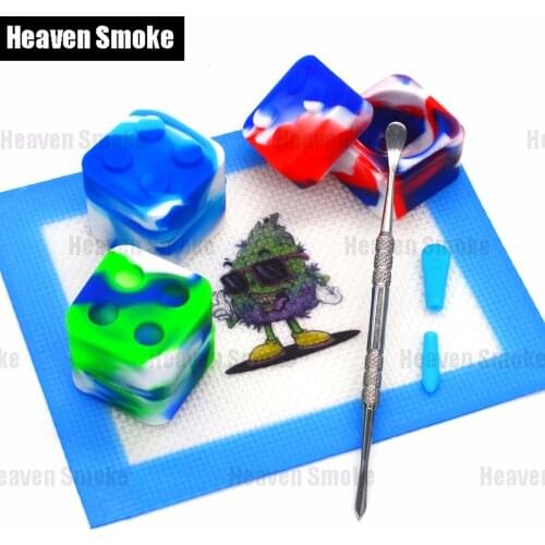 11ml Square Lego Cube Dab Wax Jar kit Bho Silicone Slick Butane Oil Concentrate Container Herb Stash/Balm Jars+Dabber Tool+Mat