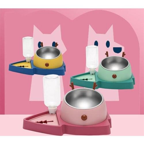 Anti-choking Slow Food Bowl Non-wet Mouth Floating Bowl Automatic Water Dispenser Dog Bowl Cat Bowl Three-in-one Pet Supplies