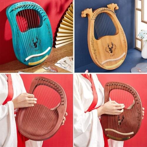 16-Strings Harp Log Wooden Mahogany Spruce Lyre Musical Instrument 16-Tone With Tuning Wrench And Spare Strings Children Gift