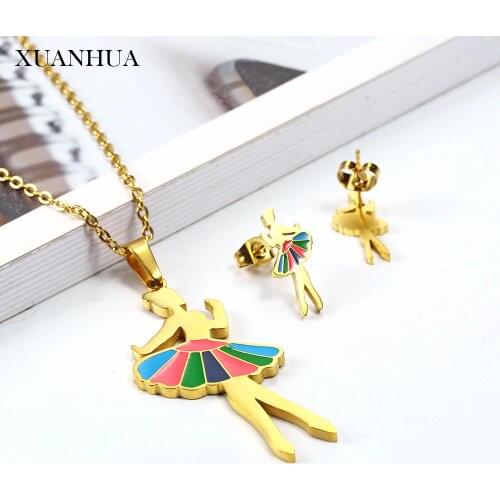 XUANHUA Ballet girl Necklace Earrings set Stainless Steel Jewelry Woman Vogue 2019 Mass Effect Jewelry Accessories Bohemian