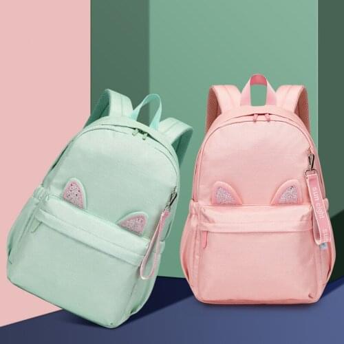 Cute Cat Ears Nylon Waterproof Shoulder Bag Girls Primary School Bookbag Student Children Backpack Large Capacity Travel Bagpack