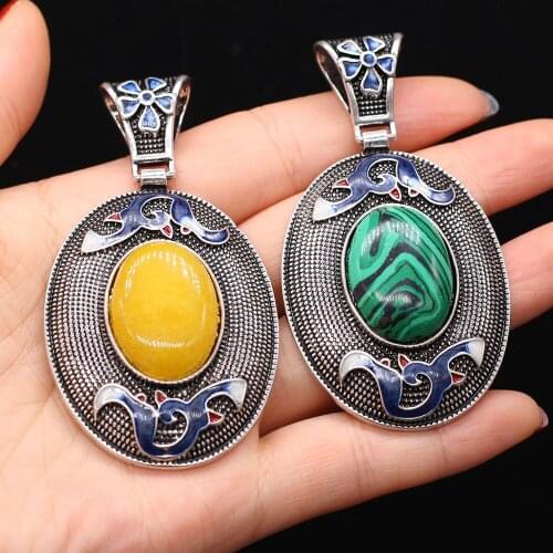 New Fashion Ethnic Cloisonne Pendant Natural Stone Tiger Eye Pink Quartz Shell Charms for Womens DIY Necklace Jewelry Making