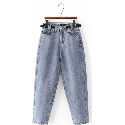 2021 New blue jeans pants elastic waist harem pants high waist trousers womens clothings mujer pantalones