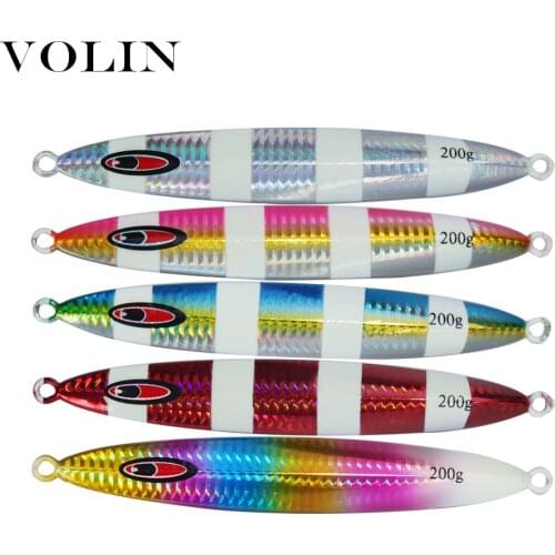 VOLIN NEW 1pcs Slow Sinking Metal jig lure 200g 250g Fishing Luminous Hard Bait zebra Saltwater Jigging Lure Tackle