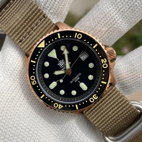 2021 New Solid Bronze Dive Watch 20Bar Men NH35 Automatic Ceramic Bezel Sapphire Luminous Mechanical Wristwatch Bronze buckle