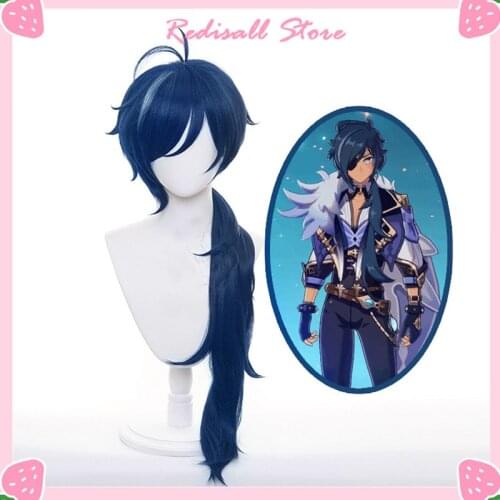 Genshin Impact Kaeya Wig Cosplay 90cm Long Blue Heat Resistant Hair Women Men Unisex Adult Halloween Role Play Hair