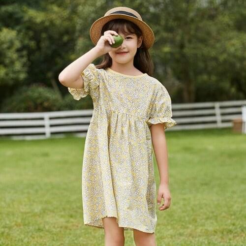 Sweet Florals Holiday Dress 2021 Summer Big Girls Petal Sleeve Beach Dresses Clothing Kids Knee Length Children Clothing 5-17 Y