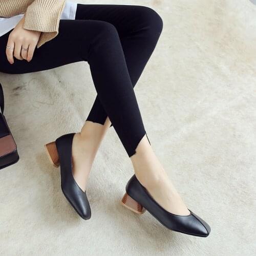 Simple single shoes, thick heels, spring and autumn leisure 42 44 45 46 large womens shoes 40 41-43