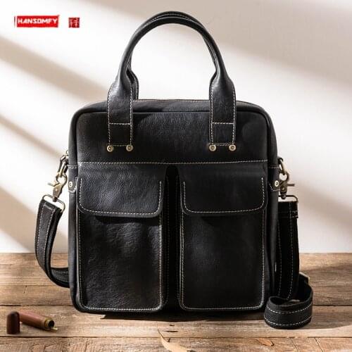 New Genuine Leather Messenger Bag Men 'S Casual Shoulder Bag Vertical Cowhide Handbag All-Match Business Briefcase Men Fashion