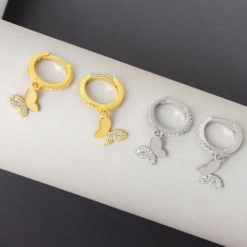 Fresh Style Butterfly Pendants Earrings Silver Plated Gold Plated Shiny Zircon Earrings Elegant Womens Charm Leisure Jewelry