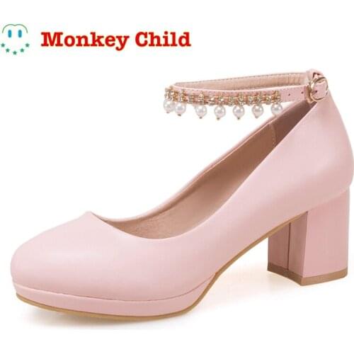New Girls High Heels Princess Fashion Rhinestones Pearl pendant Children Leather Classic Baby Kids Dress Dance Shoes