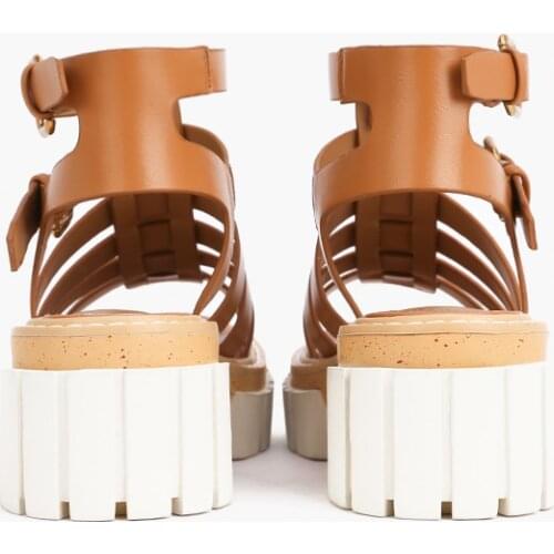 MUMANI Woman‘s 2021 New Gladiator Sandals Square Heel Genuine Leather Narrow Band Buckle Strap Platform Shoes Rome Lady Footwear
