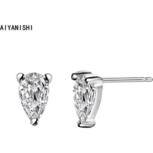AIYANISHI 925 Sterling Silver Pear Stud Earrings Genuine Real Pure Solid 925 Sterling Silver Stud Female Earrings Bijoux Gift