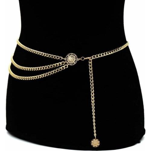 Women Fashion Belt Hip High Waist Gold Narrow Metal Chain Chunky Fringes
