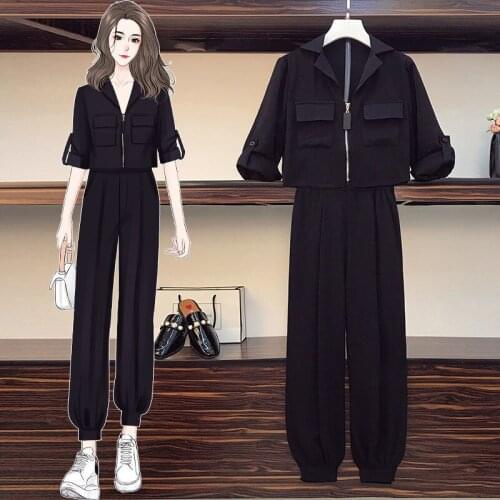 Two-piece Plus Size Womens 2021 Spring and Autumn Casual Suit Overalls, Two-piece Women on The Street