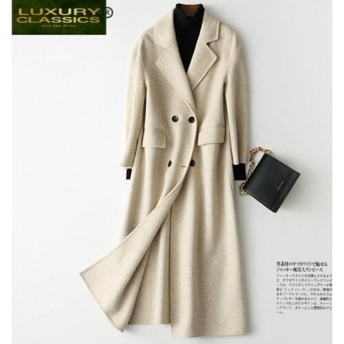 Women Autumn Winter Coat Real Wool Coat Female Long Jackets Korean Elegant Alpaca Woolen Jacket Clothes Overcoat 18866