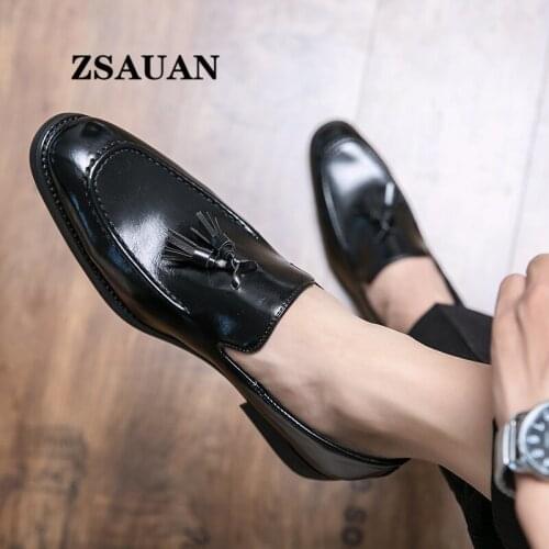 ZSAUAN Dropshipping Red Men Office Loafers Graceful Men Daily Dress Shoes Slip-on Tassel Elegant Wedding Shoes Plus Size