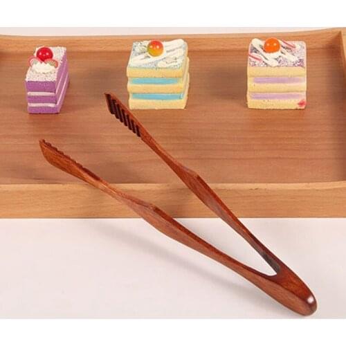 1PC Cooking Kitchen Tongs Food BBQ Tool Salad Bacon Steak Bread Cake Wooden Clip Home Kitchen Utensil