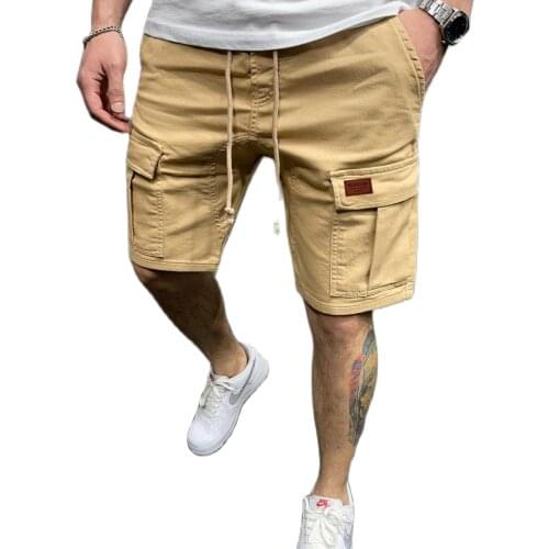 202 summer New Mens Shorts Fitness Cotton Casual Drawstring Short Pants High Quality Shorts Mens Multi-pocket Sports Shorts