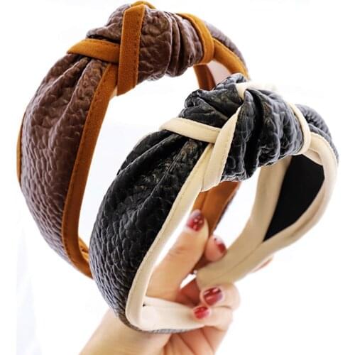 2020 Vintage Striped PU Leather Bezel Hairband Women Turban Headband Girls Hair Accessories Opaska Do Wlosow Headwear Diademas