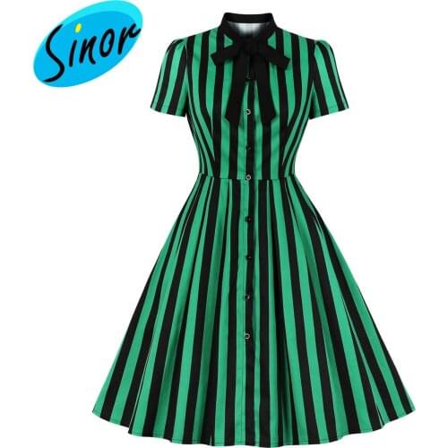 2021 Summer Striped Short Sleeve Butterfly Festival Pocket Swing Dress 1830 Banquet Dress