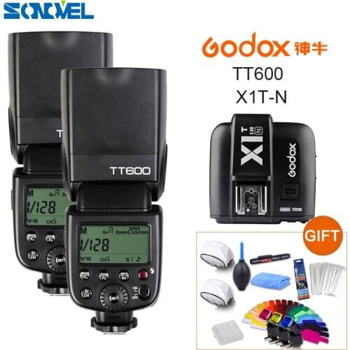 2x Godox TT600 2.4G Wireless Camera Flashes Speedlite With X1T-N Transmitter for Nikon D3200 D3300 D5300 D7200 D750 D90 Gift Kit