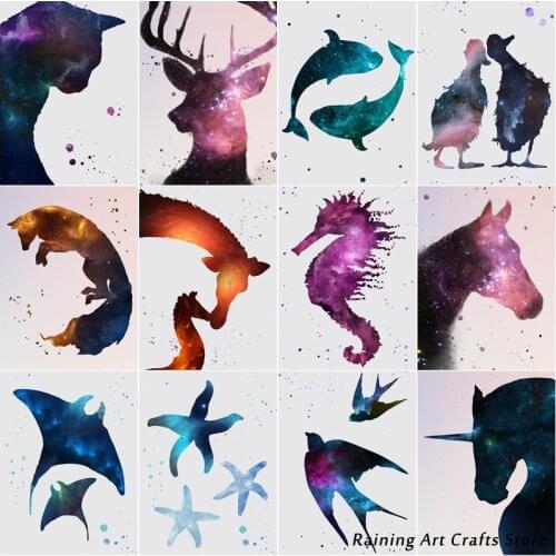 5D Diy Diamond Painting Colorful Silhouette Animal Dolphin Fox Duck Embroidery Full Drill Cross Stitch Mosaic Picture Home Decor
