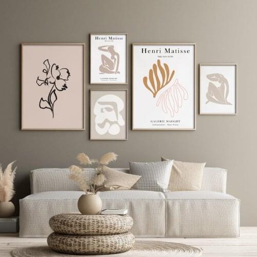 Abstract Matisse Wall Art Canvas Painting Print Canvas Painting Boho Beige Flower Posters Pictures Living Room Modern Home Decor
