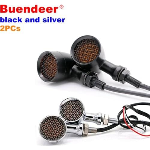Buendeer 2Pcs Universal Motorcycle Grid metal Retro Bullet Turn Signal Light Indicators LED Brake Light For Triumph Honda Yamaha