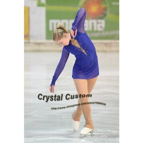 Blue Ice Figure Skating Dress For Kids Fashion New Brand Competition Figure Skating Dresses Crystal Custom DR3637
