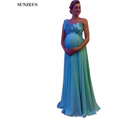 Elegant One Shoulder Mother Of The Bride Dress Beaded Appliques Empire Chiffon Party Gowns Pregnant Women Dress CM011