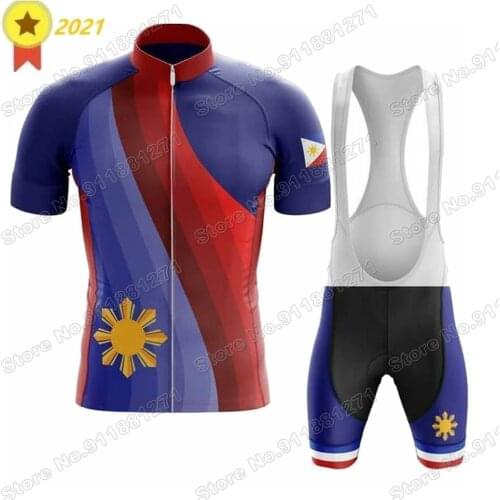 PHILIPPINES Team 2021 Mens Cycling Jersey Set Summer Bicycle Clothing Road Bike Shirts Suit Bicycle Bib Shorts MTB Ropa Maillot