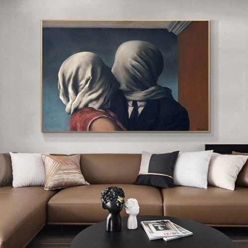 Famous Art The Kiss Lover By Rene Magritte Canvas Painting Posters and Prints Surrealism Wall Art Pictures for Home Decoration