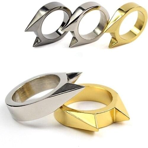 Women Men Safety Survival Ring Tool Self Defence Stainless Steel Ring Finger Defense Ring Tool Silver Gold Black Color