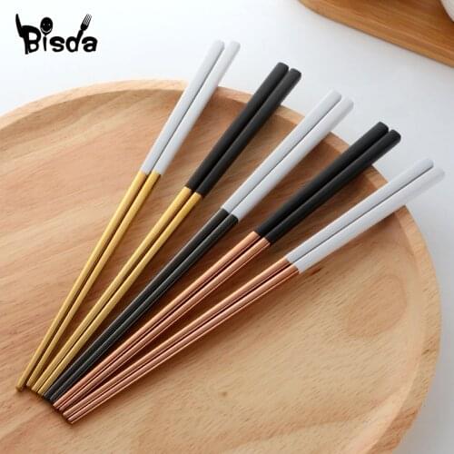 2 Pcs Korean Chopsticks 304 Mirror Stainless Steel chopsticks Set Gold Metal Chop Sticks Set Used For Rice Sushi Dinnerware Sets