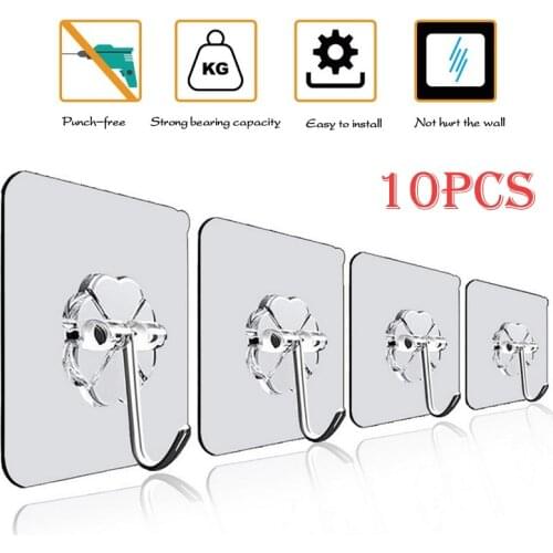 10 Pcs Hooks Transparent Strong Self Adhesive Door Wall Hangers Hooks Suction Heavy Load Rack Cup Sucker for Kitchen Bathroom