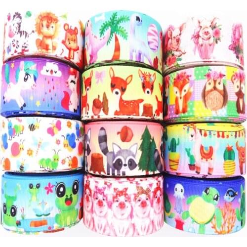 1" 25MM 50 yards Cute Animals Printed Grosgrain Ribbon For DIY HairBows Handmade Materials MD19030802