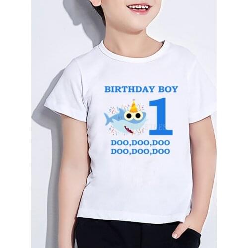 Summer Baby Cartoon Funny Unisex T Shirt Cute Shark 1-9 Number Print Children T-shirt Kids Happy Birthday Present Clothes 0505