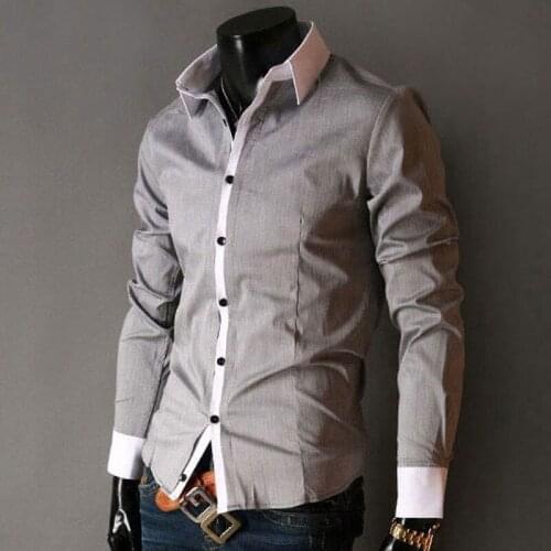High quality 2020 Fashion Autumn men leisure shirt long sleeve shirt male grey Slim fit Solid business normal shirts men