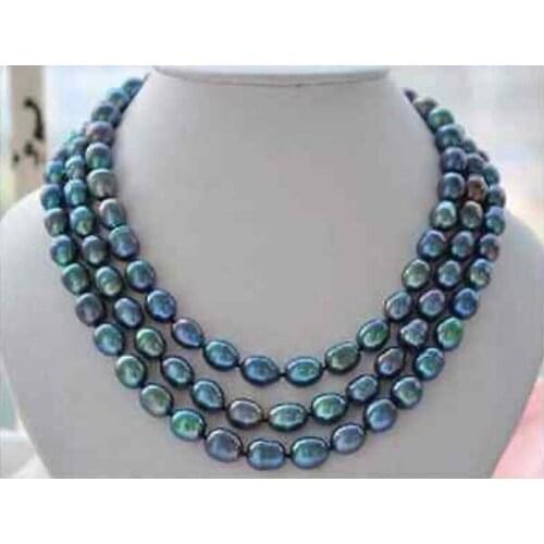 Jewelry Pearl Necklace stunning 8-9mm tahitian peacock green baroque pearl necklace 50" Free Shipping