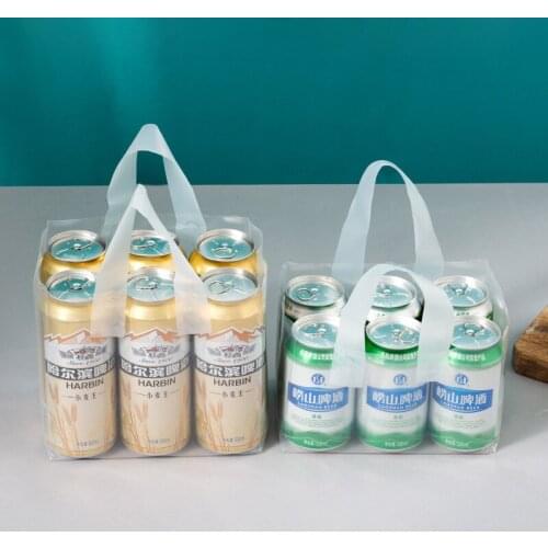 50pcs/lot Beer Plastic Bag With Handle Transparent Thicken Takeaway Bag Portable Beverage Gift Bags Party Wrapping Supplies