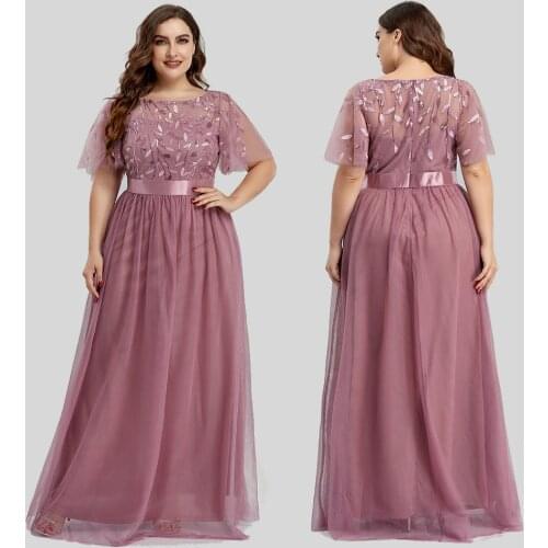 Robe De Soiree Sparkle Evening Dresses Long A-Line O-Neck Short Sleeve Formal Dresses Women Elegant Gowns Sequined Tulle Vestido