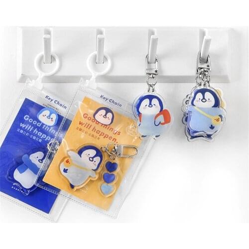 1pc Kawaii Cartoon Penguin Keychains Acrylic Loose Leaf Pendant Transparent Art Decoration Notebook Keychain Pendant Accessories