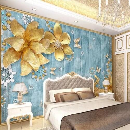 Wellyu Custom photo wallpaper 3d luxury gold jewelry flowers Mediterranean European TV backdrop wall paper papel de parede обои