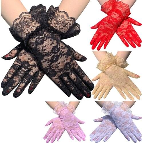 Black White Pink Skin Red Fashion Women Lady Lace Party Sexy Dressy Gloves Summer Full Finger Sunscreen Gloves for Girls Mittens