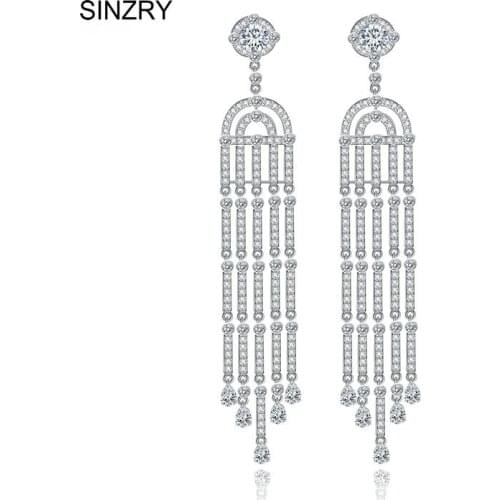 Luxury jewelry 2016 new AAA cut Cubic Zircon Micro setting exaggereated long wedding drop earrings for women statement jewelry