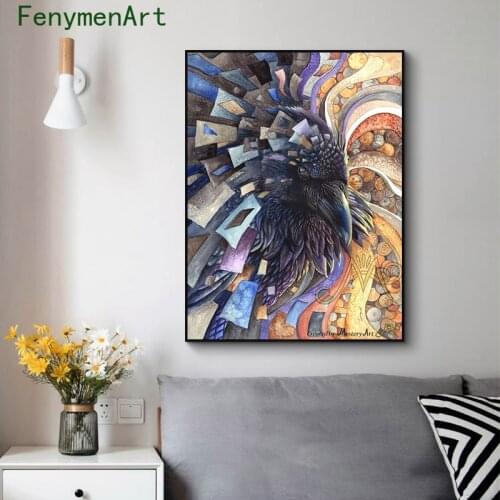 Nordic Wolf Owl Feathers Canvas Painting Colored Wall Art Animals Bird Posters Prints Animals Myths Pictures Office Home Decor