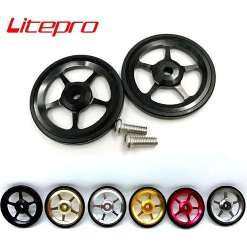 1Pair For Brompton Easy wheel Rear Racks Extension Bar Easy Wheel 60mm Flat Rubber Telescopic Rod Bearing Wheel Litepro